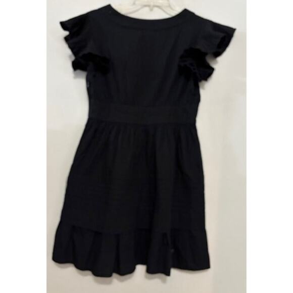 Mi Ami Black Ruffle Mini Dress Tiered A-Line V Neck Short Sleeve Size Small New - Picture 3 of 7